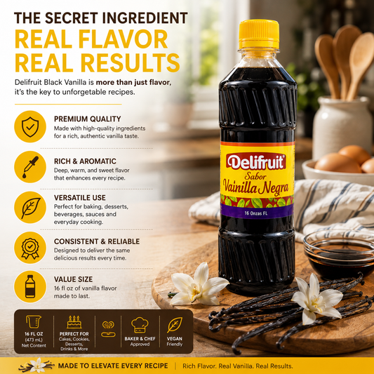 Delifruit Black Vanilla Extract – Premium Flavor for Baking & Desserts - 16 oz