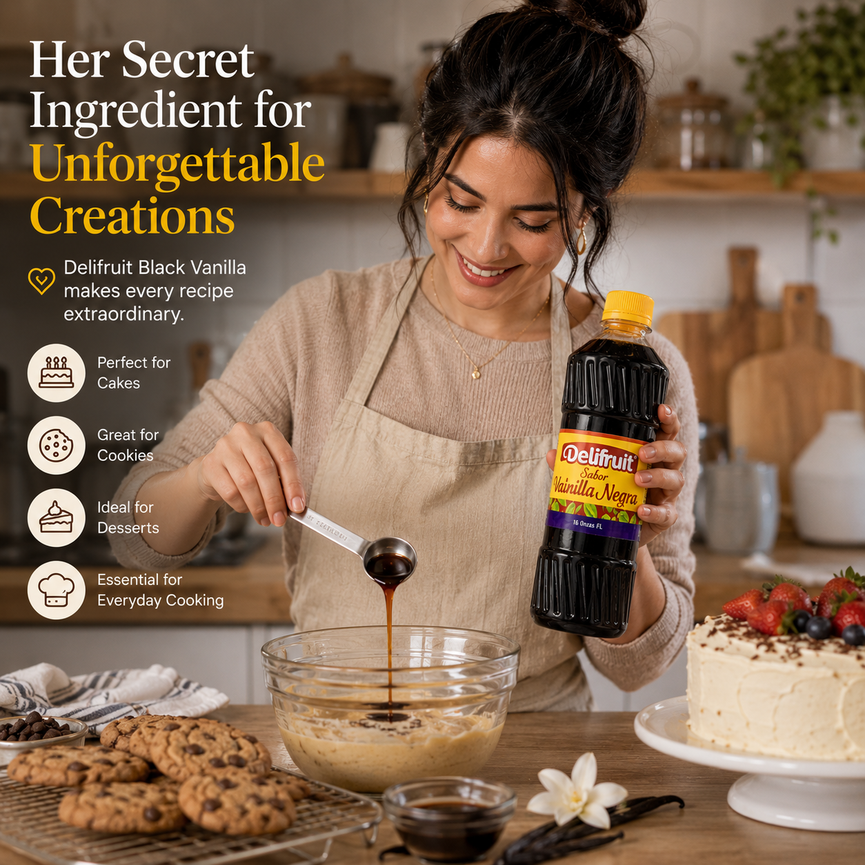Delifruit Black Vanilla Extract – Premium Flavor for Baking & Desserts - 16 oz