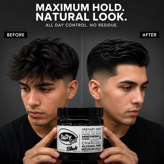 DADY Gel Black 16 Oz – Instant Gray Coverage Hair Styling Gel with Activated Charcoal | Alcohol-Free | Medium Hold | Moisturizing Formula