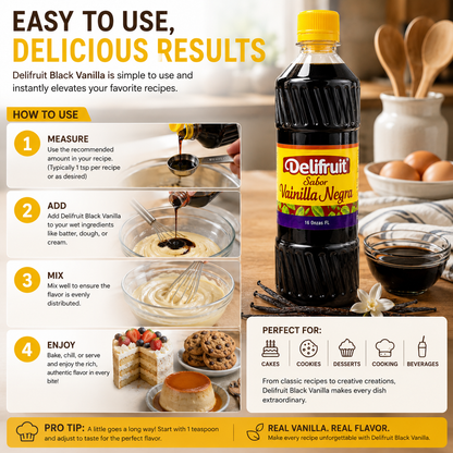 Delifruit Black Vanilla Extract – Premium Flavor for Baking & Desserts - 16 oz