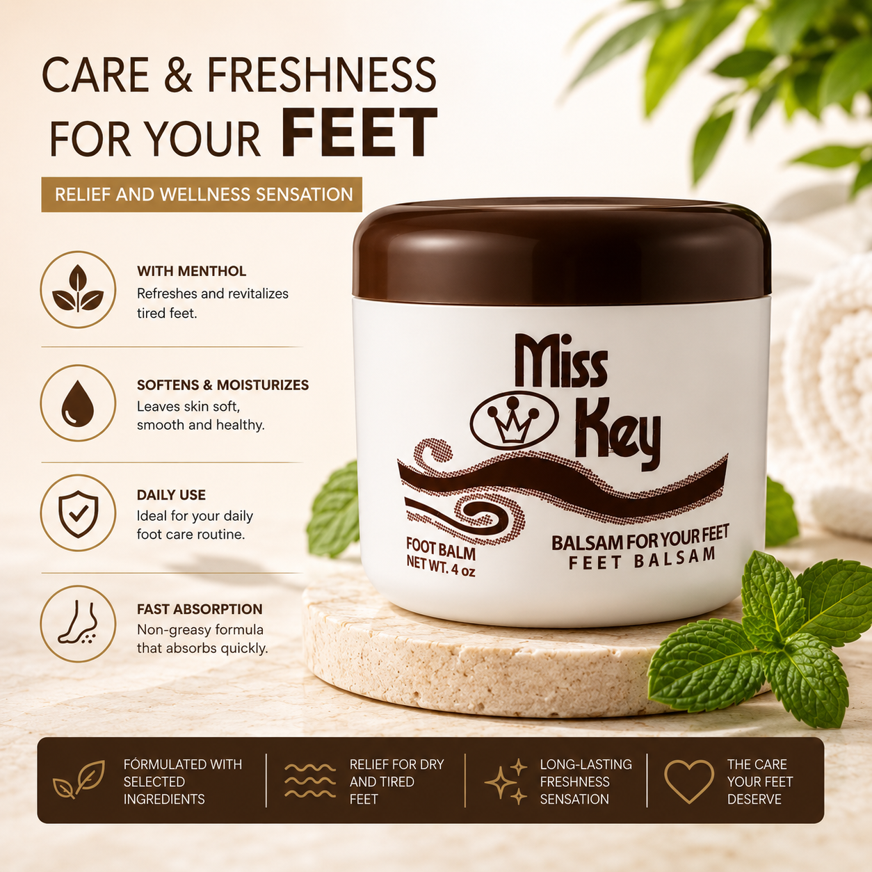 Miss Key Feet Balsam – Soothing Foot Care Cream (4 oz)