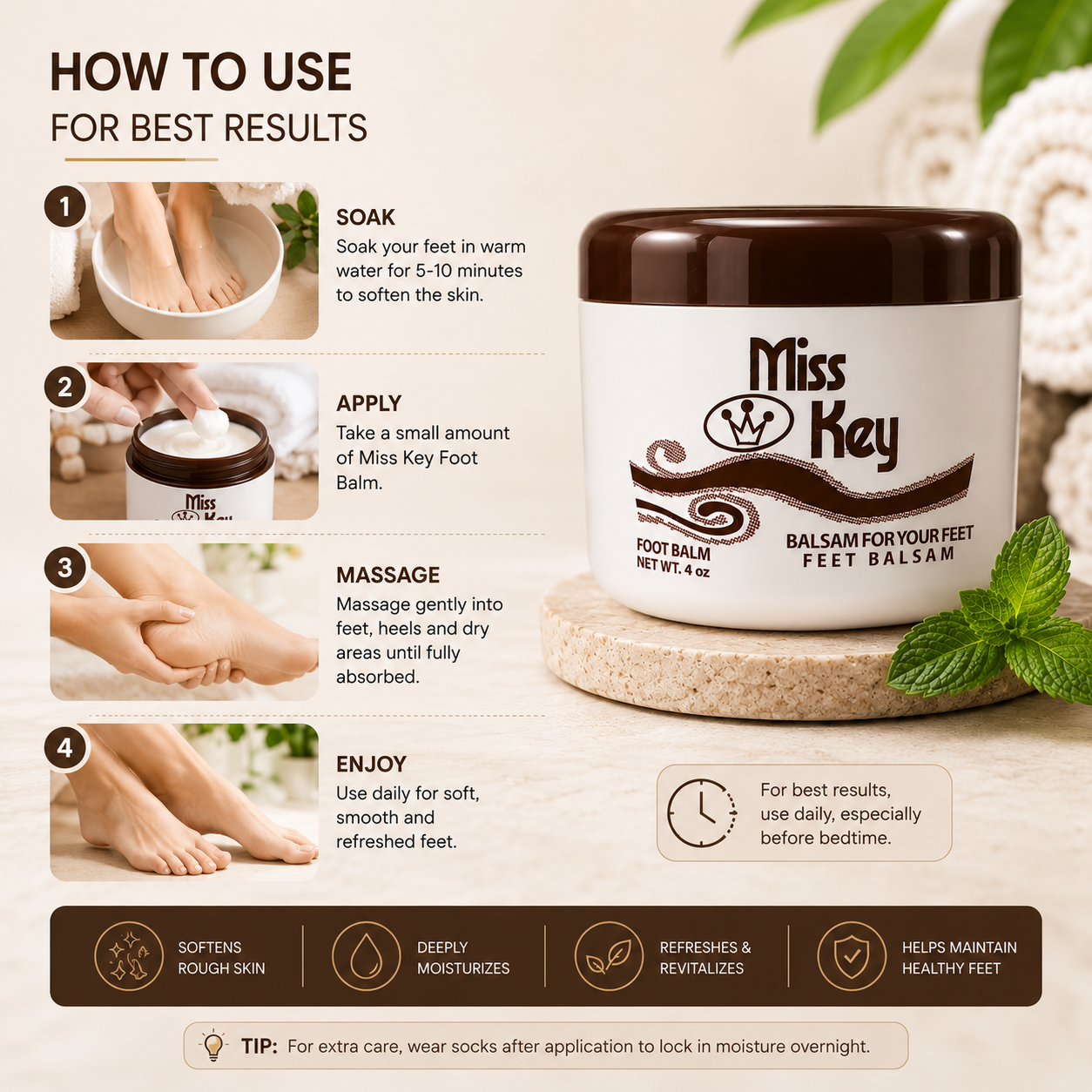 Miss Key Feet Balsam – Soothing Foot Care Cream (4 oz)