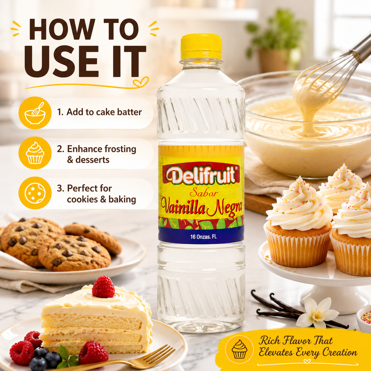 Delifruit Clear Vanilla Extract – Premium Flavor for Baking & Desserts - 16 oz