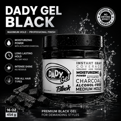 DADY Gel Black 16 Oz – Instant Gray Coverage Hair Styling Gel with Activated Charcoal | Alcohol-Free | Medium Hold | Moisturizing Formula