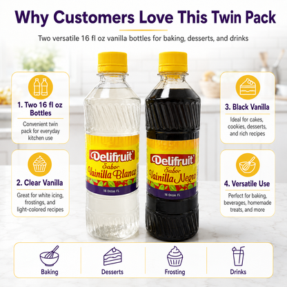 Delifruit Twin Pack – Vanilla Black & Clear 16 oz | Premium Dominican Flavor x2
