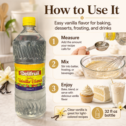 Delifruit Clear Vanilla Extract – Premium Flavor for Baking & Desserts - 32 oz