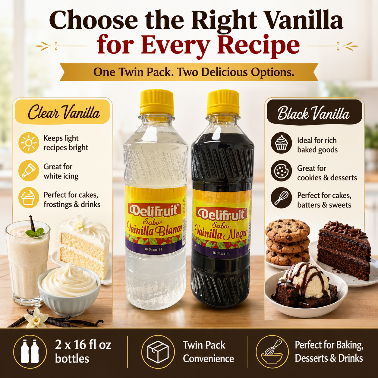 Delifruit Twin Pack – Vanilla Black & Clear 16 oz | Premium Dominican Flavor x2