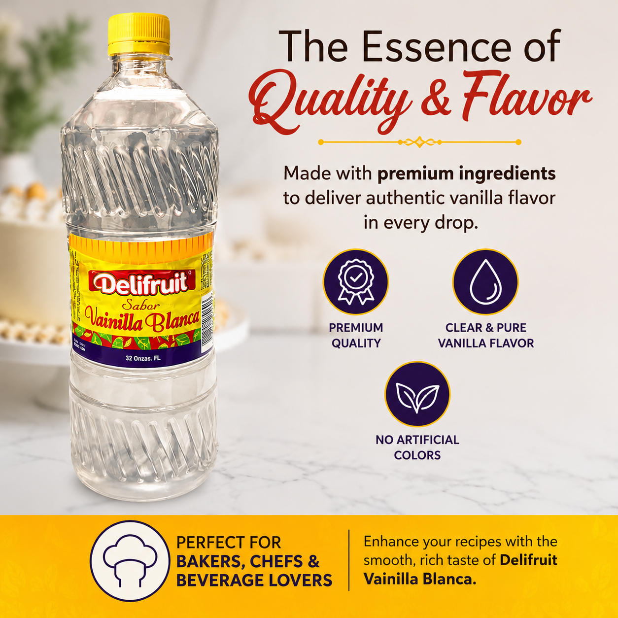 Delifruit Clear Vanilla Extract – Premium Flavor for Baking & Desserts - 32 oz