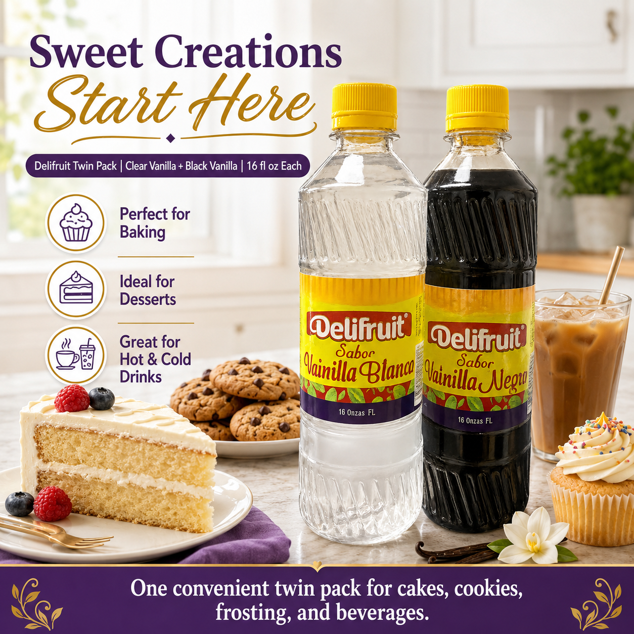 Delifruit Twin Pack – Vanilla Black & Clear 16 oz | Premium Dominican Flavor x2