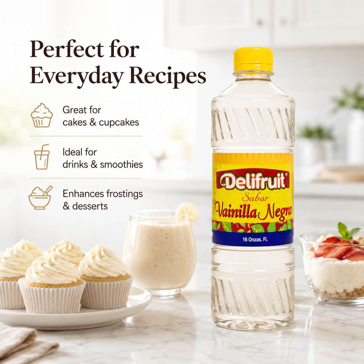 Delifruit Clear Vanilla Extract – Premium Flavor for Baking & Desserts - 16 oz
