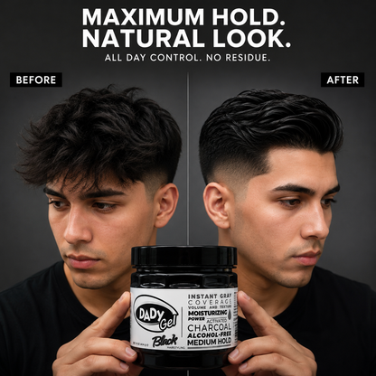 DADY Gel Black 16 Oz – Instant Gray Coverage Hair Styling Gel with Activated Charcoal | Alcohol-Free | Medium Hold | Moisturizing Formula