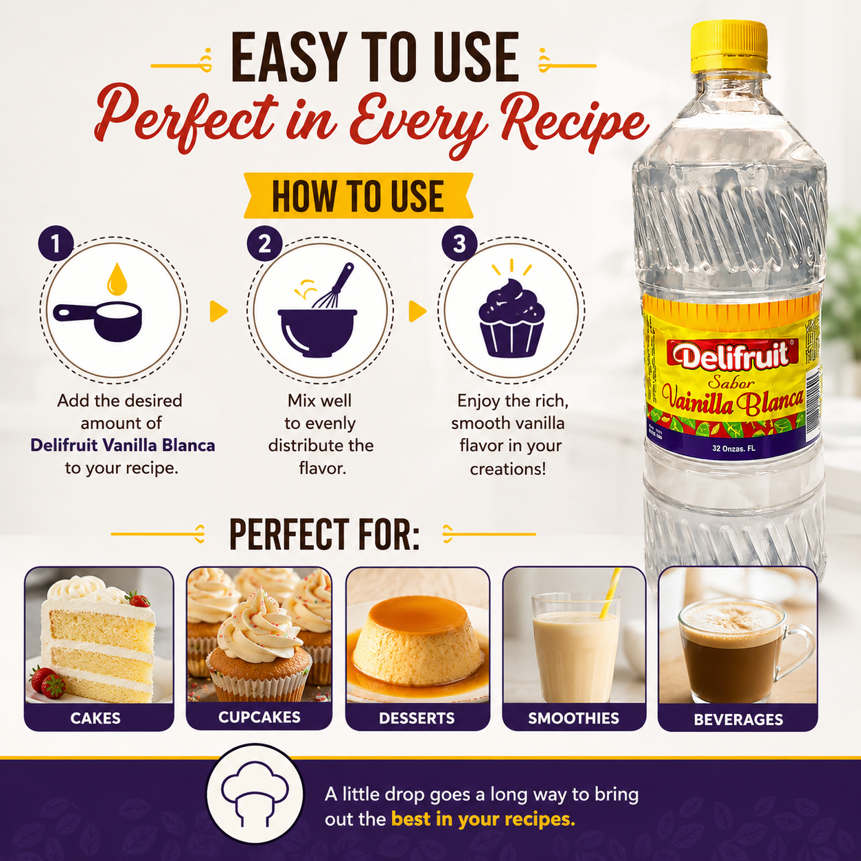 Delifruit Clear Vanilla Extract – Premium Flavor for Baking & Desserts - 32 oz