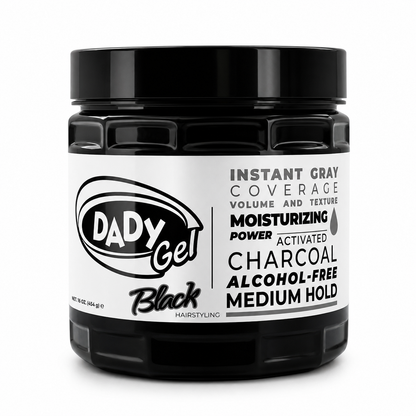 DADY Gel Black 16 Oz – Instant Gray Coverage Hair Styling Gel with Activated Charcoal | Alcohol-Free | Medium Hold | Moisturizing Formula